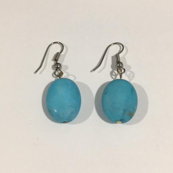 Silver 925 Dangling Earrings With Blue Turquoise - Picture 1 of 4